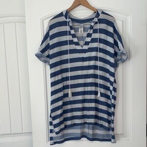 Time and Tru Navy and White Striped Knit Swim Cover-up size XL